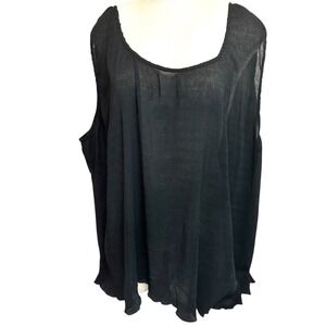 Bohemian Black Tank Top - Sheer Gauze Crinkle Fabric Flowing Tunic Womans 3X
